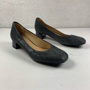 Trotters Womens Doris Gray print leather‎ slip on block heel Heels pump 8 N 7520